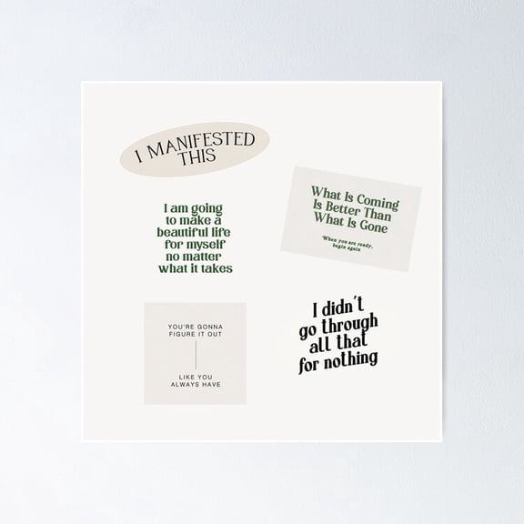 Poster Aesthetic Pastel Stamp Sticker Pack - Green - No Framed, Vintage Wall Art, Trendy Retro Print, Positive Quote Poster, Room Decor, Wall Art, 12x18