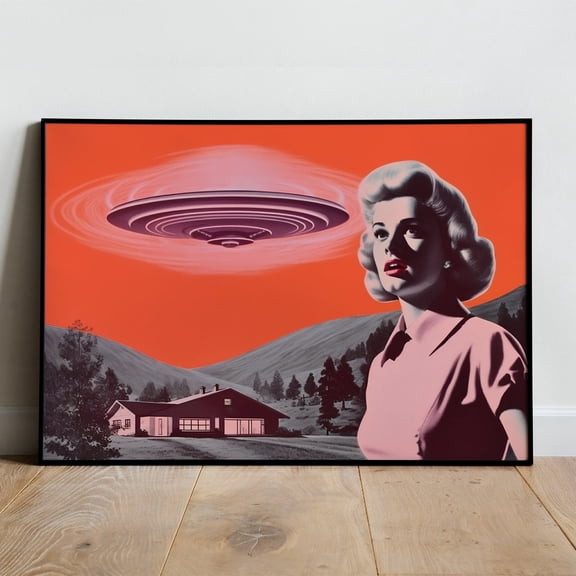 Poster Alien Abduction Art Ufo Poster Alien Art Print Retro Ufo Wall Art Flying Saucer Print Sci Fi Art Funny Poster Digital Alien Wall Art 60S 50S - No Framed, Vintage Wall Art, Hot Trend!, 8x12