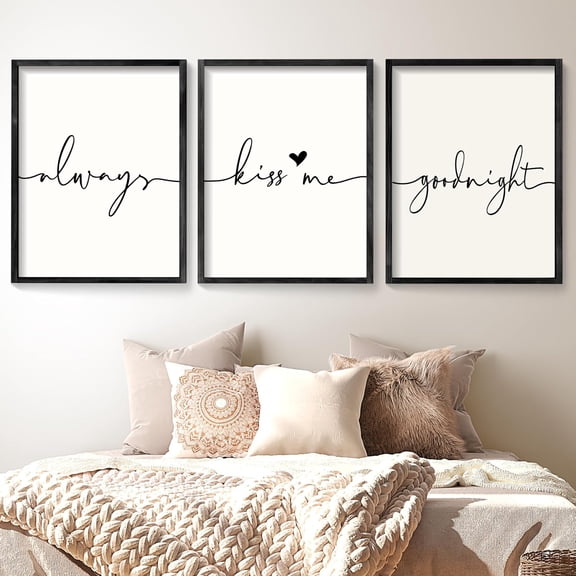Poster Always Kiss Me Goodnight Wall Art Farmhouse Bedroom Quote Prints for Master Bedroom Decor Set 3 Set 3