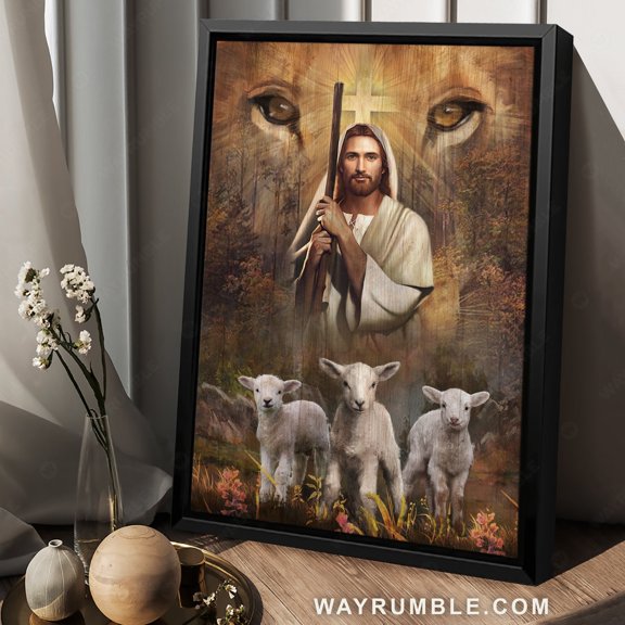 Poster Amazing Jesus poster, White lamb, Lion's eyes, Walking with Jesus - Jesus Portrait Poster Prints, Christian Wall Art WINXIE DECOR - 8X12, UNFRAMED
