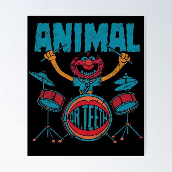Poster Animal Drummer Muppets - No Framed, Vintage Wall Art, Trendy Retro Print, Positive Quote Poster, Room Decor, Wall Art, 8x12