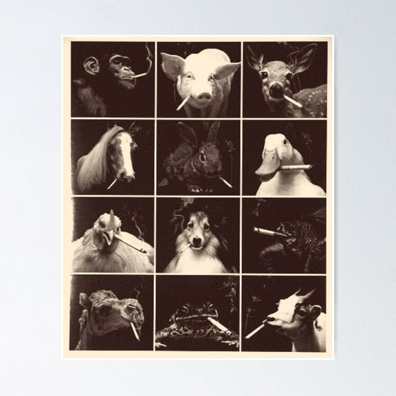 Poster Animals Smoking - No Framed, Vintage Wall Art, Trendy Retro Print, Positive Quote Poster, Room Decor, Wall Art, 24x36