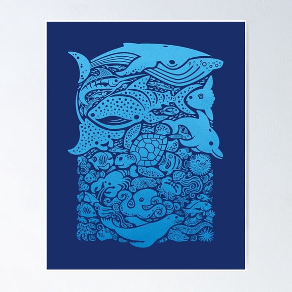 Poster Aquatic Blues 2 - No Framed, Vintage Wall Art, Trendy Retro Print, Positive Quote Poster, Room Decor, Wall Art, 12x18