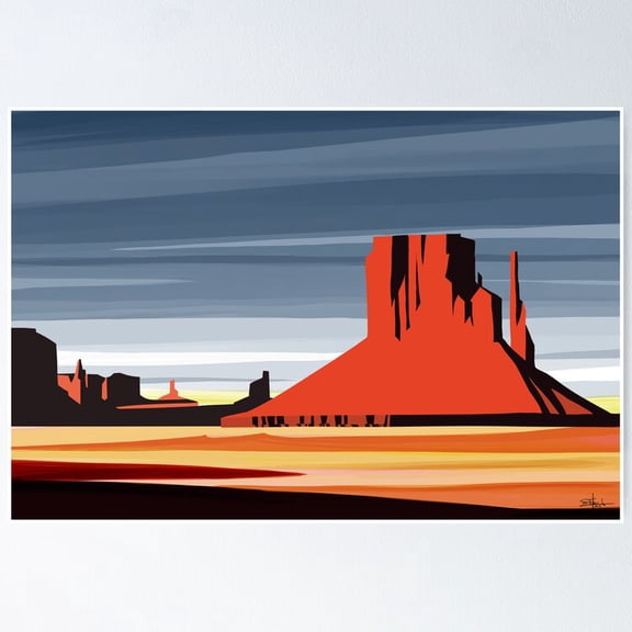 Poster Arizona Desert Landscape Sunset Illustration - No Framed, Vintage Wall Art, Trendy Retro Print, Positive Quote Poster, Room Decor, Wall Art, 12x18