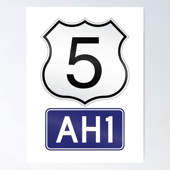 Poster Asian Highway 1 / Cambodia National Highway 5 Sign - No Framed, Vintage Wall Art, Trendy Retro Print, Positive Quote Poster, Room Decor, Wall Art, 8x12