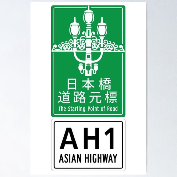 Poster Asian Highway Ah1 Starting Point Sign Vintage Wall Arttrendy Retro Print Positive Quote Poster Room Decor Wall Art, Poster Only