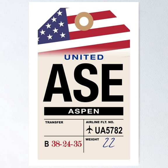 Poster Aspen (Ase) Colorado Airline Luggage Tag - No Framed, Vintage Wall Art, Trendy Retro Print, Positive Quote Poster, Room Decor, Wall Art, 8x12