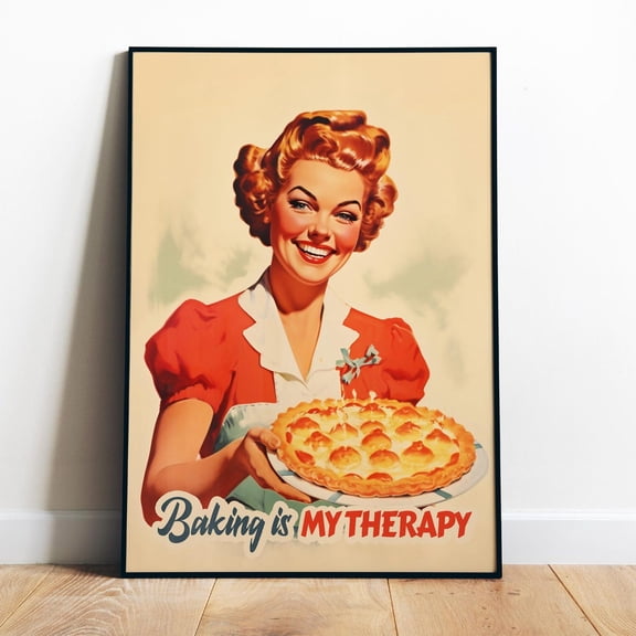 Poster Atomic Age Print Funny Kitchen Wall Art Retro Print Baking Happy Housewife Cooking Art Cake Print Gift For Her Printable Kitchen Nook Decor Vintage Wall Arthot Trend!, Poster Only
