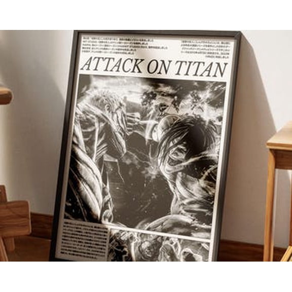 Poster Attack on Titan Poster V4, AOT Print, Anime Poster, Manga Art Print, Vintage Minimalist Anime Wall Art, Shingeki No Kyojin, Eren Yeager WINXIE DECOR - 8X12, UNFRAMED