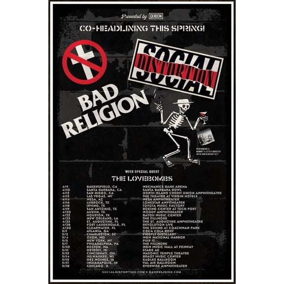 Poster BAD RELIGION | SOCIAL DISTORTION Tour 2024 Ltd Ed RARE Poster-ZEUS DECOR - 12X18, UNFRAMED