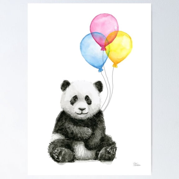 Poster Baby Panda Watercolor With Balloons Nursery Animal Art - No Framed, Vintage Wall Art, Trendy Retro Print, Positive Quote Poster, Room Decor, Wall Art, 8x12
