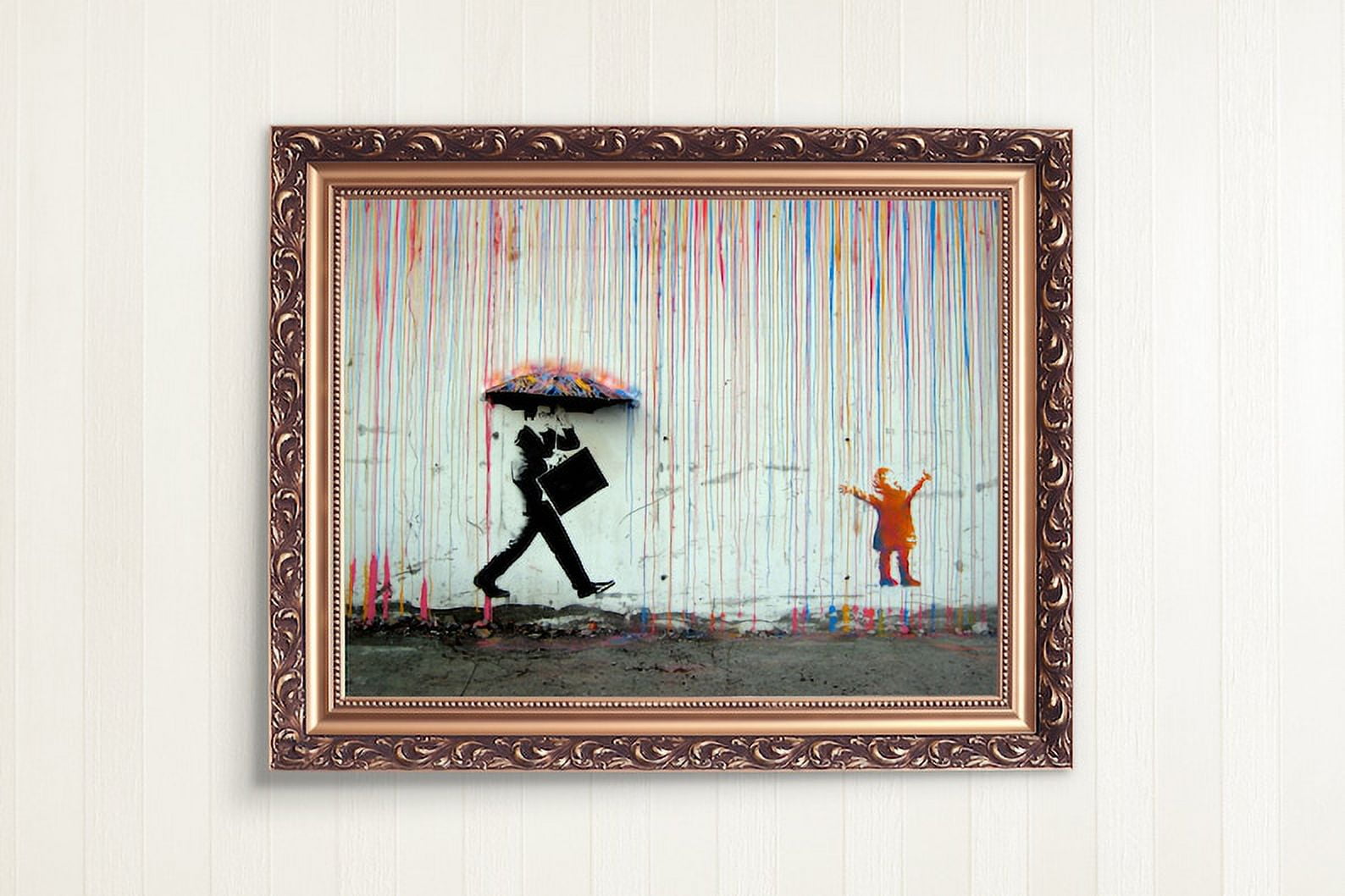 POSTER Banksy Coloured Rain Graffiti Poster, Banksy, Umbrella Man ...