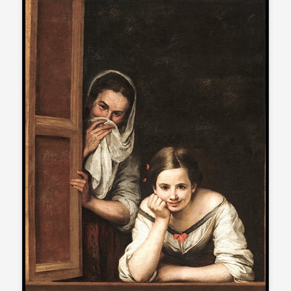 Poster Bathroom Vintage Art Funny Portrait Print Two Women At A Window Bathroom Poster Wall Art Vintage Wall Art Hot Trend!
