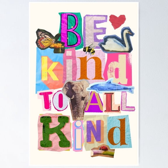 Poster Be Kind To All Kind, Retro Magazine Cut Outs Collage Vintage Wall Arttrendy Retro Print Positive Quote Poster Room Decor Wall Art, Poster Only
