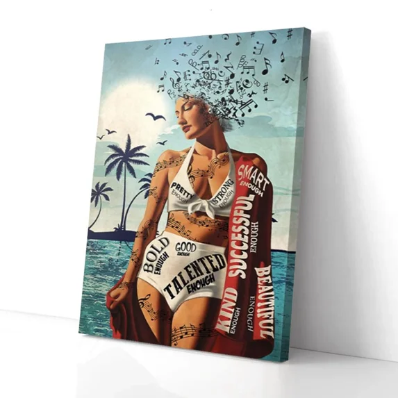 Poster Beach And Girl Music Swimming- UNFRAMED Poster Prints, Wall Art For Home Decor Or Office - Great Gift Idea For Friends & Family, 18x24