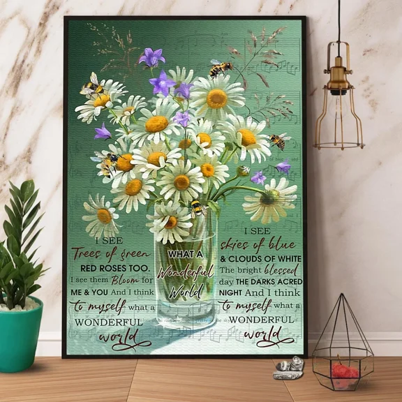 Poster Bee What A Wonderful World - UNFRAMED Poster Prints, Wall Art For Home Decor Or Office - Great Gift Idea For Friends & Family, 24x36