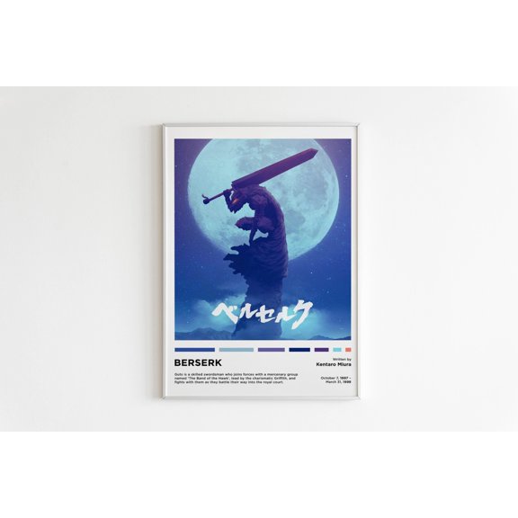 Poster Berserk Guts Anime Art Print | Manga Poster 8X12, UNFRAMED