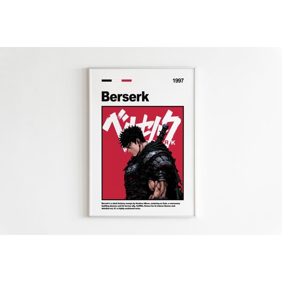 Poster Berserk Guts Anime Art Print | Manga Poster 8X12, UNFRAMED