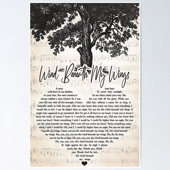 Poster Bette Midler - Wind Beneath My Wings Lyrics Gift - No Framed, Vintage Wall Art, Trendy Retro Print, Positive Quote Poster, Room Decor, Wall Art, 8x12