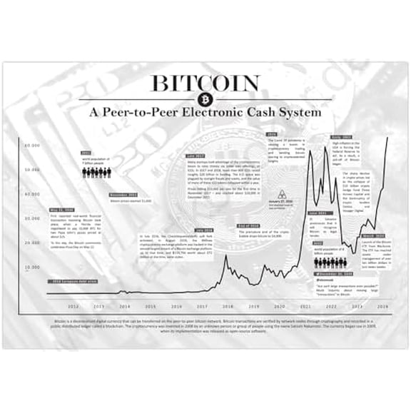 Poster Bitcoin | Crypto historical chart white 24x36 Inch$$Office