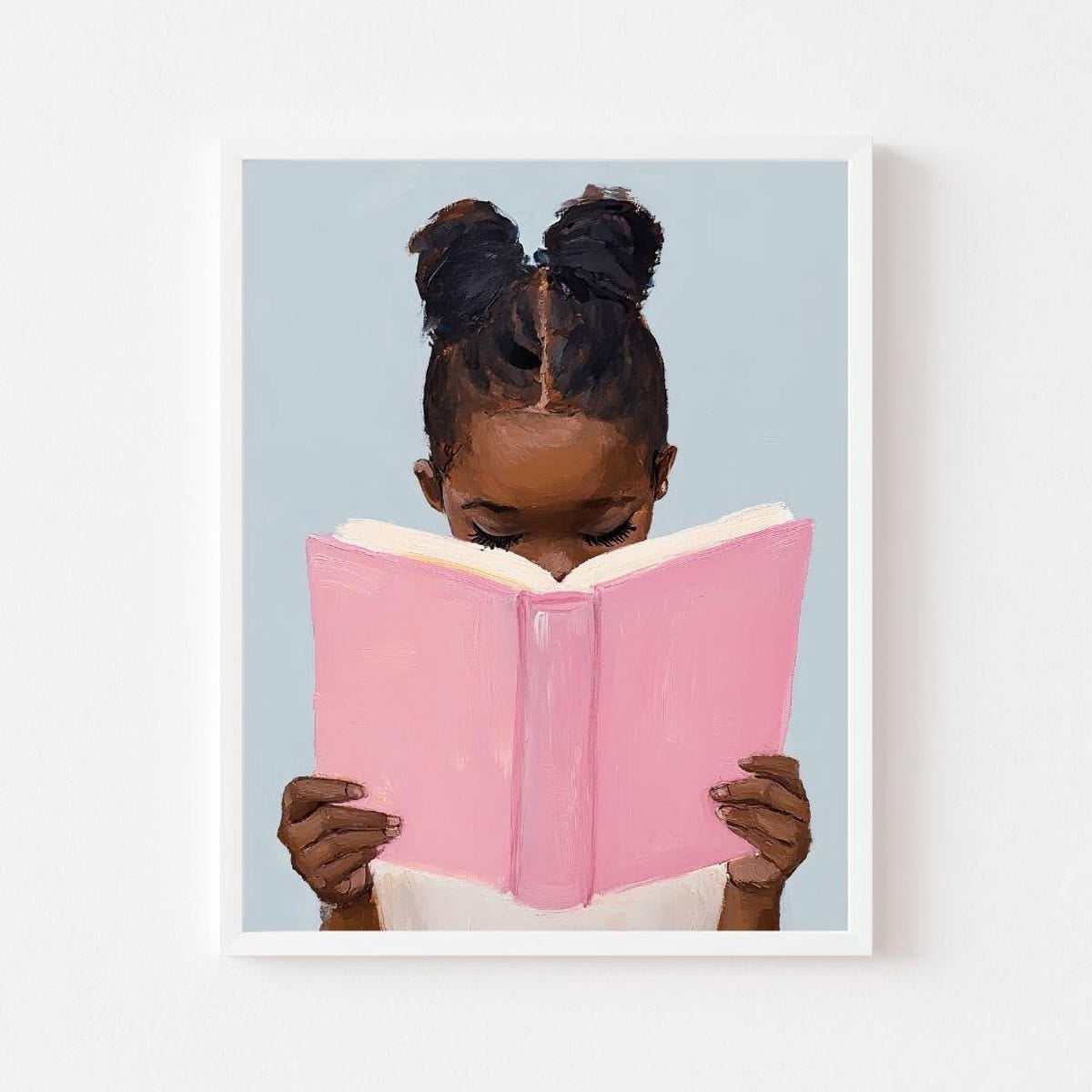 Poster Black Girl Reading Pink Book Painting | Pastel Book Nook Wall ...