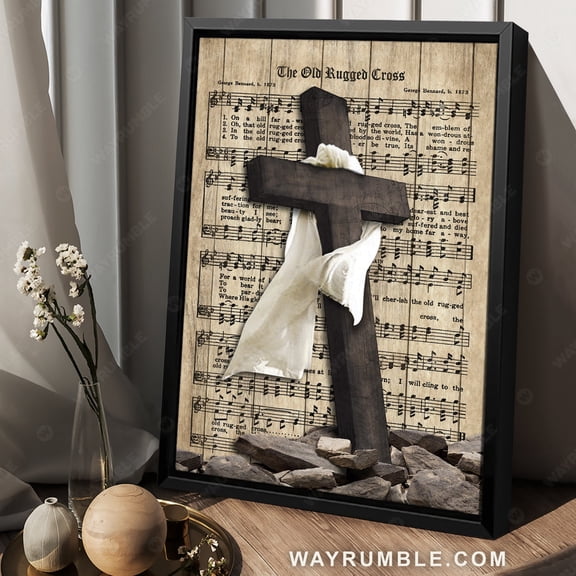 Poster Black cross, White silk poster, Music sheet, The old rugged cross - Jesus Portrait Poster Prints, Christian Wall Art WINXIE DECOR - 8X12, UNFRAMED