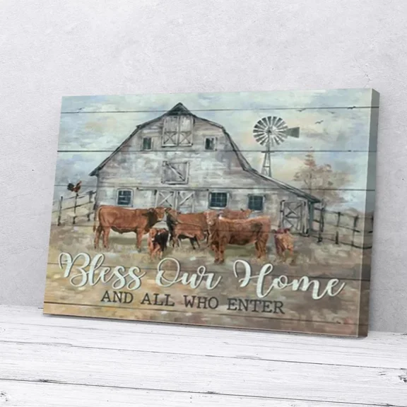 Poster Bless Our Home And All Who Enter Red Angus Wall Art Prints For Home Or Office Perfect Gift For Everyone