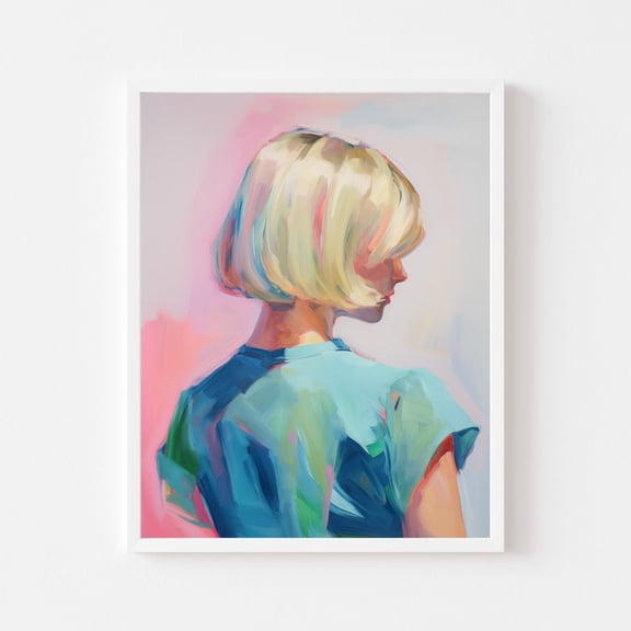 Kna Prints - Blonde Bob Woman Painting Back Of Head Art Print Girl Hair Portrait Colorful Vintage Picture Modern Lady Watercolor Poster, UNFRAMED-8x12