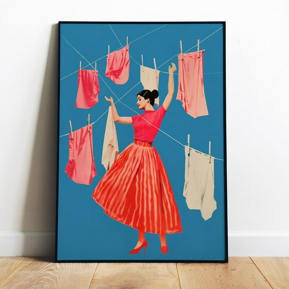 Poster Blue And Pink Laundry Print Retro Bathroom Wall Art Laundry Room Decor Utility Digital Print Laundry Day Printable Poster Funny Wall Art - No Framed, Vintage Wall Art, Hot Trend!, 24x36