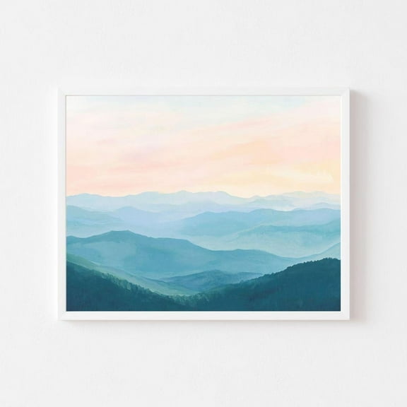 Kna Prints - Blue Ridge Mountains Painting Appalachian Highlands Landscape Wall Art Print Hill Sunset Pastel Scenery For Home Decor UNFRAMED-12x18