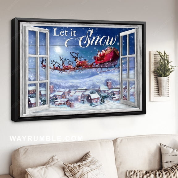 Poster Blue night, Beautiful reindeer, Santa Claus poster, Let it snow - Jesus Poster Prints, Home Decor Wall Art WINXIE DECOR - 16X24, UNFRAMED