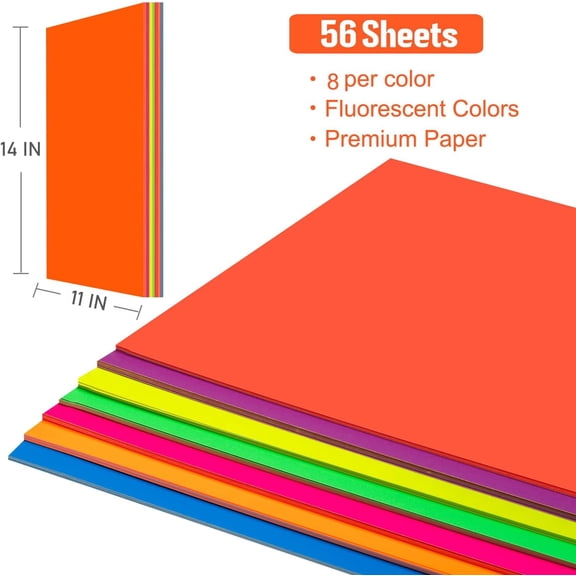 Poster Board 11 x 14 In 56 Sheets Neon Paper 7 Color Fluorescent Paper Bright Cardstock 250 GSM/90 lb Heavyweight Projects School Science Fair Event Displays and Business Presentations Colored Paper