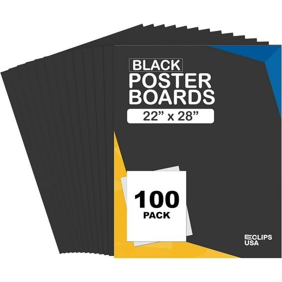 E-Clips USA Black Poster Board, Large Poster Paper for School and Projects, 22” x 28”, 100-Pack