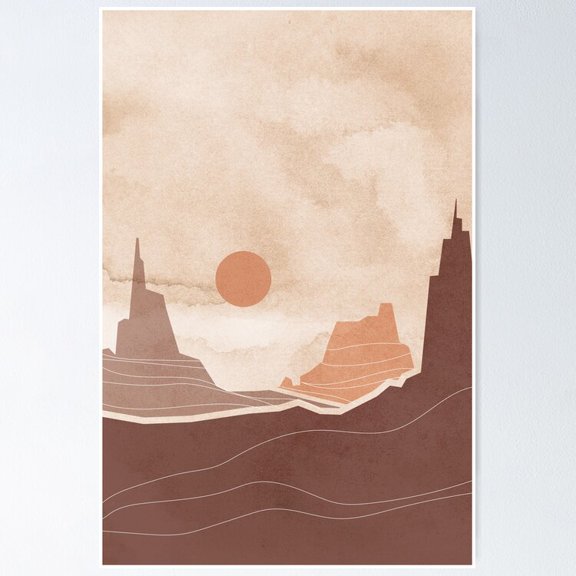 Poster Boho Sunset Mountain - No Framed, Vintage Wall Art, Trendy Retro Print, Positive Quote Poster, Room Decor, Wall Art, 24x36