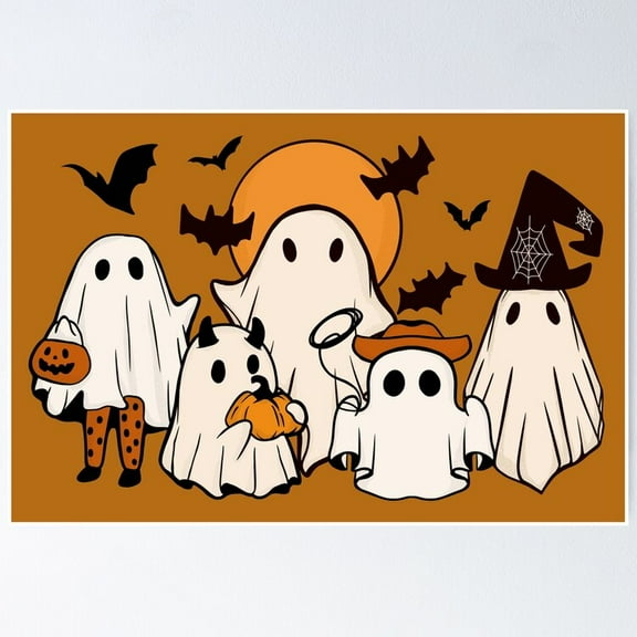 Poster The Boo Crew Go Trick Or Treating On Halloween (In Pumpkin Spice) - No Framed, Vintage Wall Art, Trendy Retro Print, Positive Quote Poster, Room Decor, Wall Art, 8x12
