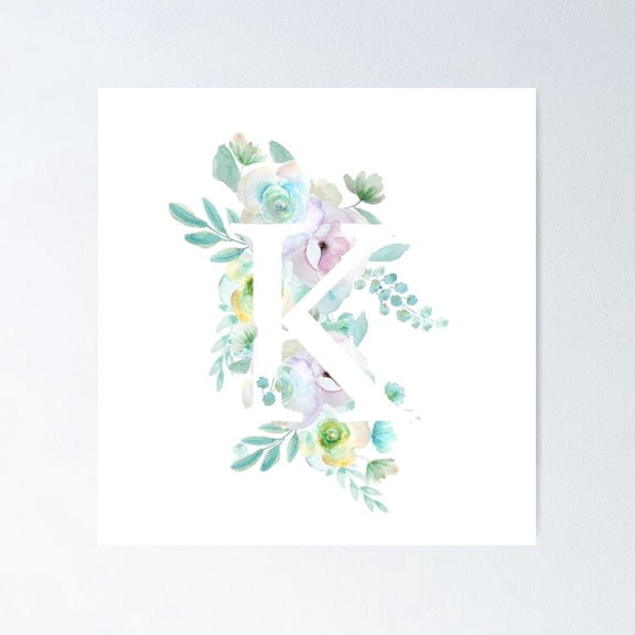 Poster Botanical Alphabet K Green And Purple Flowers Hand Painted, Vintage Wall Art, Trendy Retro Print, Positive Quote Poster, Room Decor, Wall Art, UNFRAMED