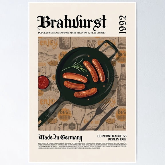 Poster Bratwurst Vintage Wall Arttrendy Retro Print Positive Quote Poster Room Decor Wall Art , Poster Print Only