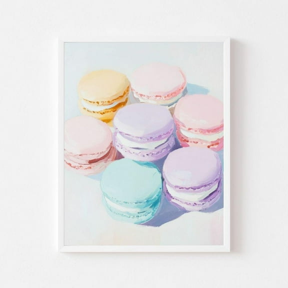 Kna Prints - Bright Pastel Macarons Painting Colorful Kitchen Dessert Wall Art Print Pink Dining Room Trendy Girly Food, UNFRAMED-8x12