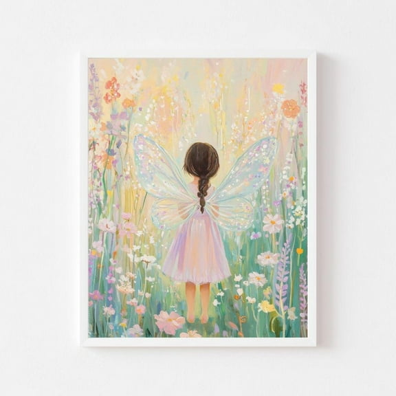 Kna Prints - Brunette Fairy In A Garden Painting Magical Pastel Wall Art Print Colorful Girl'S Room Whimsical Nursery Wall Art Decor For Home Office, UNFRAMED-12x18