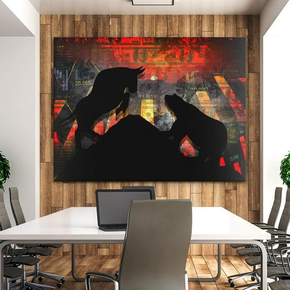 Poster Bull Vs Bear Stock Market Art - Wall Street Forex Trader Gift Investing Decor - Wall Art For Office Wall Decor Home Decor, 16x24 UNFRAMED