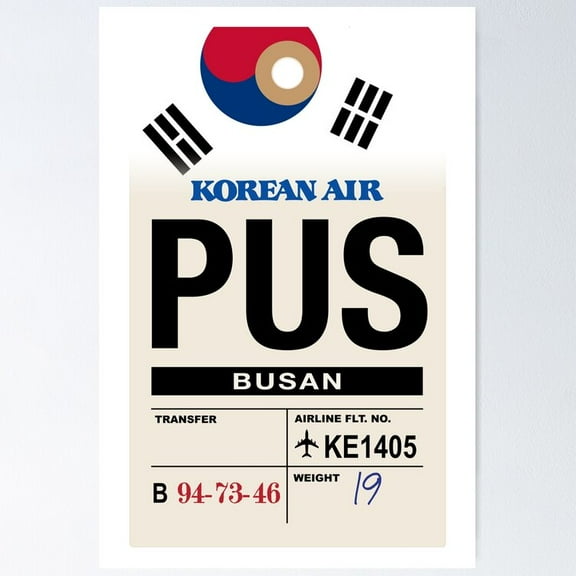 Poster Busan (Pus) South Korea Airline Luggage Tag - No Framed, Vintage Wall Art, Trendy Retro Print, Positive Quote Poster, Room Decor, Wall Art, 12x18