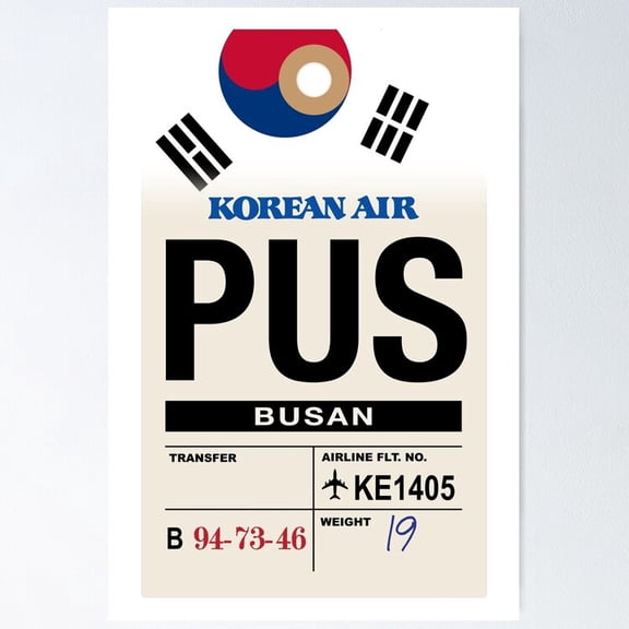 Poster Busan (Pus) South Korea Airline Luggage Tag Vintage Wall Arttrendy Retro Print Positive Quote Poster Room Decor Wall Art , Poster Only