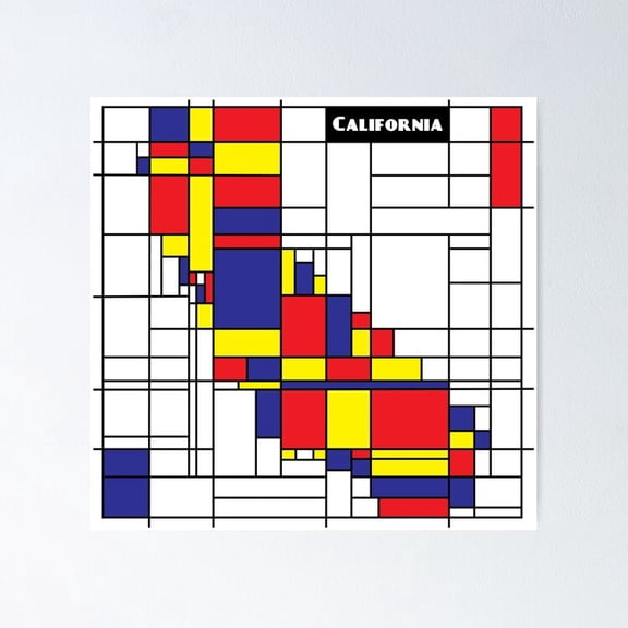 Poster California Mondrian Style Abstract - No Framed, Vintage Wall Art, Trendy Retro Print, Positive Quote Poster, Room Decor, Wall Art, 8x12