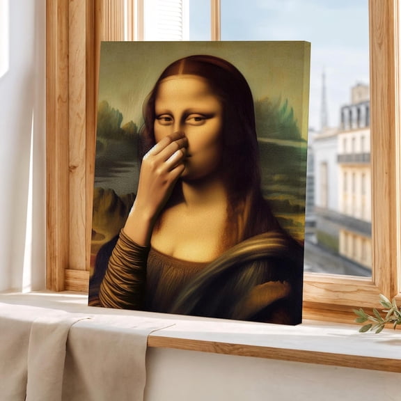 Poster/ Canvas - Trendy Vintage Bathroom Wall Art Funny Toilet Humor Poster - Classical Lady Holding Nose Print - Retro Restroom Decor