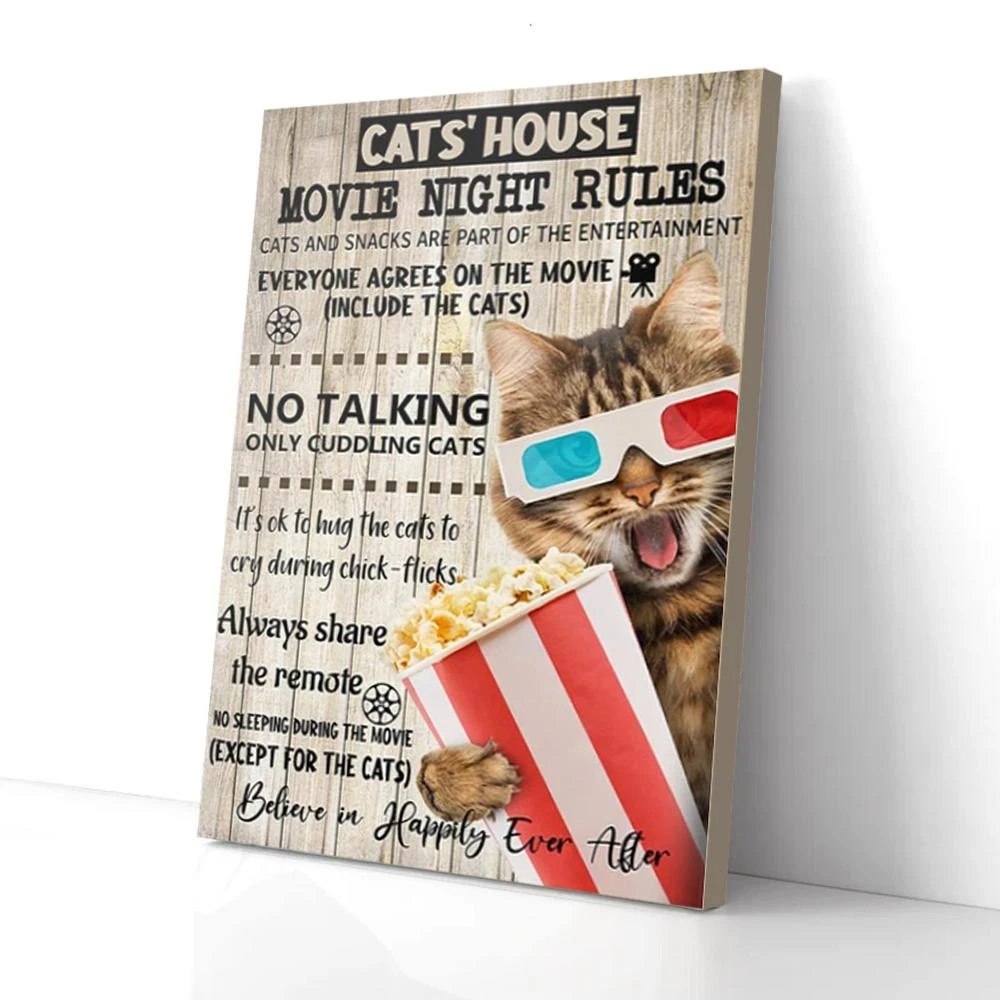 Poster Cat'S Movie Night Rules House, Wall Art, Unframed Prints For ...
