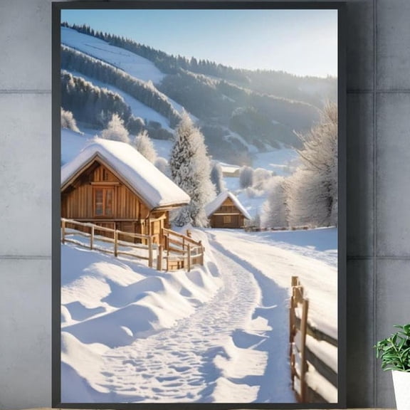 Poster Chalets In The Snowy Countryside, Winter Wall Art, Nature Poster, Landscape, Snow Decor, A2 Size: 42 X 59.4 Cm- Wall Art Print, 12x18 UNFRAMED