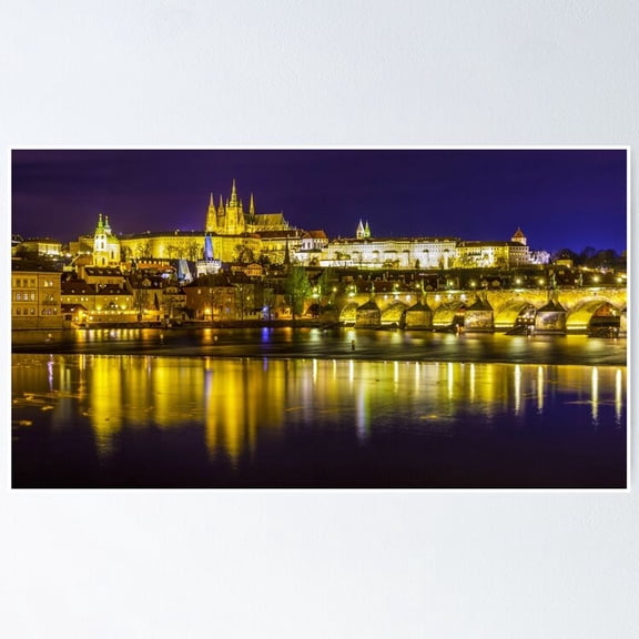 Poster The Charles Bridge Nighttime Panoramic Travel Photo - No Framed, Vintage Wall Art, Trendy Retro Print, Positive Quote Poster, Room Decor, Wall Art, 8x12