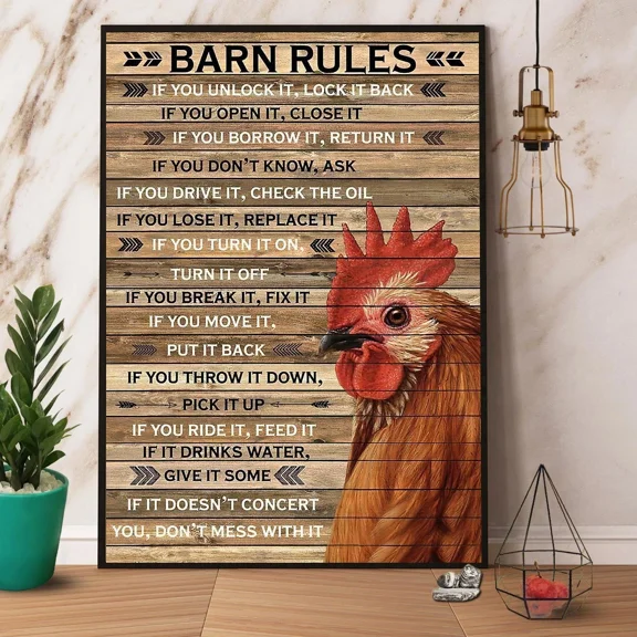 Poster Chicken Barn Ruleson'T Mess With It - UNFRAMED Poster Prints, Wall Art For Home Decor Or Office - Great Gift Idea For Friends & Family, 16x24