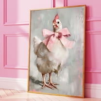 Poster Chicken With Pink Bow Nursery Decor, Hen Poster Baby Room Wall Art Grandma Chic Poster Trendy Coquette College Room Decor Feminine Aesthetic - No Framed, Vintage Wall Art, Hot Trend!, 8x12