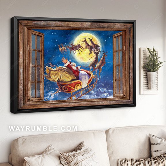 Poster Christmas eve, Santa Clause, Amazing reindeer, Sleigh - Jesus Poster Prints, Home Decor Wall Art WINXIE DECOR - 24X36, UNFRAMED